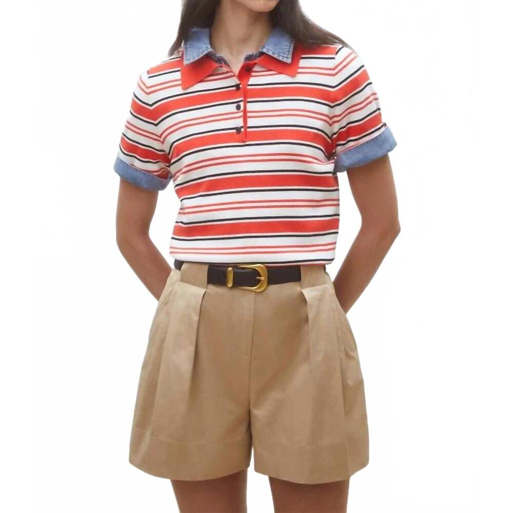 NEW SUNCOO paillis knit stripe short sleeve polo in geranium